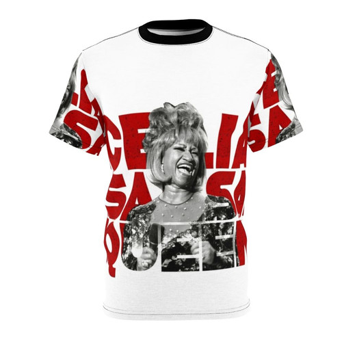 T-shirt design featuring a Cuban flag and the name Celia Cruz, a legendary Cuban singer and salsa music icon.